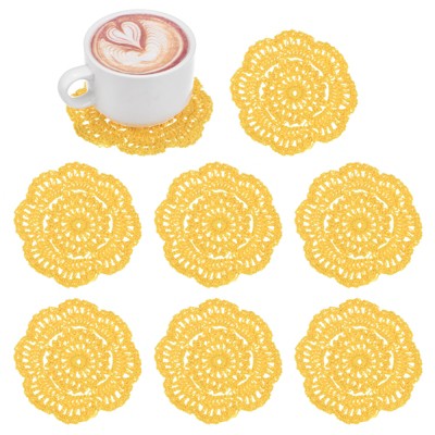 Unique Bargains Round Handmade Crochet Cotton Cup Coaster Placemats Home Decoration