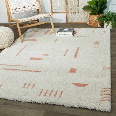Sherpa Cozy Himalaya Inspired White/Pink Shag Rug 5' x 7'