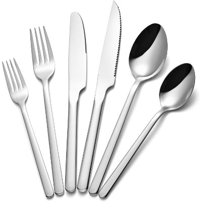 Attop 24-Piece Silverware Set with Steak Knives Stainless Steel Tableware Cutlery Set for Home Restaurant, Mirror Finish