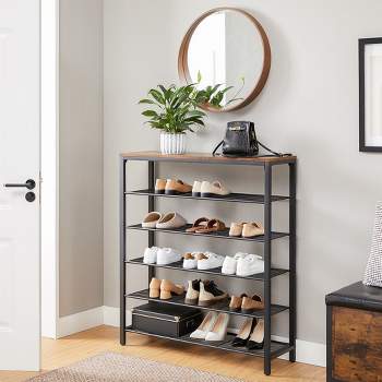 VASAGLE 6-Tier Shoe Rack, Shoe Organizer for Closet, 24-30 Pairs of Shoes, 11.8 x 39.4 x 43.3 Inches, Rustic Brown and Black