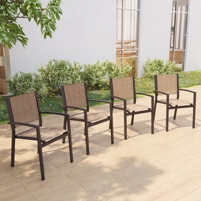 Sonkuki Outdoor Stacking Dining Chairs with breathable textile fabric