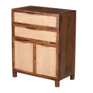 The Urban Port 35" Tall Dresser Chest Woven Rattan Cabinet Doors and Drawer Fronts Handcrafted Mango Wood Brown - 1 of 4