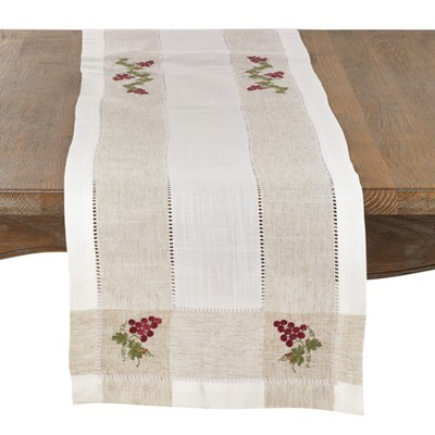 Saro Lifestyle Embroidered Grape Design Poly And Linen Blend Runner