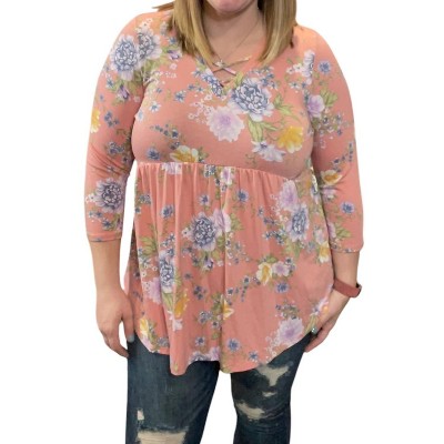 Women's Babydoll With Criss Cross Accents Tunic Top - honeyme