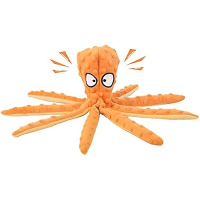 WishLotus Octopus Plush Dog Squeaky Toy with Crinkle Paper in Legs, Interactive Teething Toy for Small, Medium Dogs (Orange)
