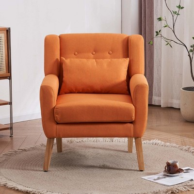 FERPIT Upholstered Linen Bottom Storage Button Tufted Accent Chair