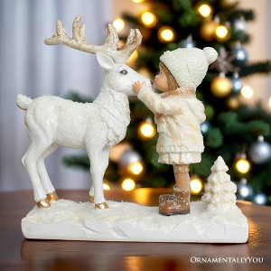 Charming Deer and Little Girl Figurine, 7.5" Vintage Christmas Garden Statue| OrnamentallyYou - 1 of 4