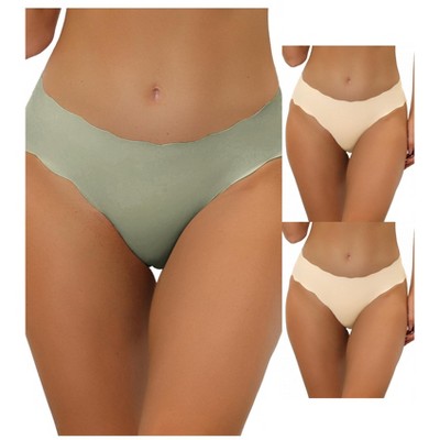 Allegra K Women's Unlined No Show Stretch Laser Cut Solid Invisible Briefs 3 Packs