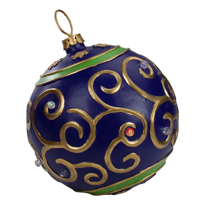Northlight 12-Inch Blue and Gold Large Christmas Ball Ornament Tabletop LED Decoration, 1 of 4