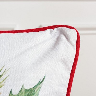 Holiday Poinsettia Beige and Red Square Pillow