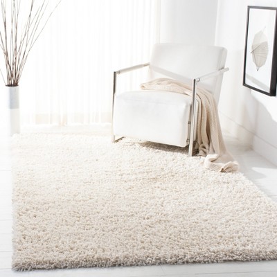 Ivory Rectangular Shag Rug with Synthetic Fibers
