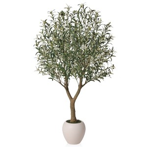 Dr.Planzen 6ft Artificial Olive Tree in White Planter - Faux Olive Tree for Indoor/Outdoor Decor, Fake Plant with Realistic Green Branches - 1 of 4