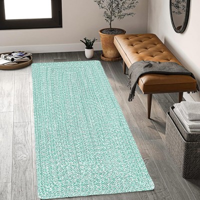 Home Mart Goods Turquoise Natural Cotton Braided Handmade Bohemian Boho Reversible Runner Rug - 18"x54"