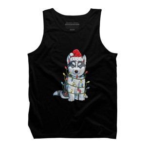 Men's Design By Humans Siberian Husky Santa Christmas Tree Lights Xmas Gifts Boys T-Shi By NekoShop Tank Top - 1 of 4