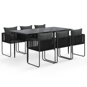 vidaXL Patio Dining Set Black Outdoor Furniture - 63" Table Length 6 Piece Set - 1 of 4