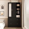 Famapy Black 2-Doors Armoire With Hanging Rod and Mirror 2 Drawers - 3 of 4