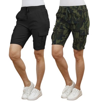 Galaxy By Harvic Women's Loose Fit Super Flex Stretch Cargo Jogger Shorts-2 Pack
