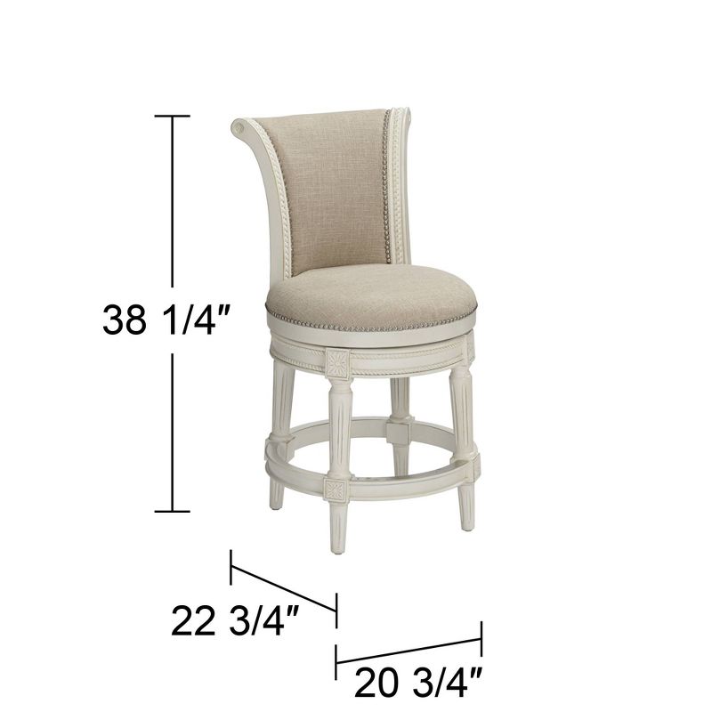 55 Downing Street Oliver Wood Swivel Bar Stool White 24 1/2" High Traditional Scroll Cream Round Cushion with Backrest Footrest for Kitchen Counter, 4 of 10