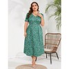 LXT- Women's Plus Size Summer Dress Short Sleeve V Neck High Waist A-line Floral Maxi Dresses - 4 of 4