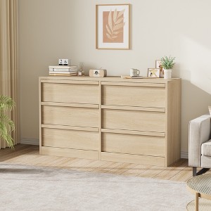 CuisinSmart 6/7/8 Drawer Dresser for Bedroom, Natural Double Dresser Organizer with Concave Handles, Modern Chest of Drawers - 1 of 4