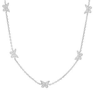 Sterling Silver CZ Butterfly Station Necklace - 1 of 2