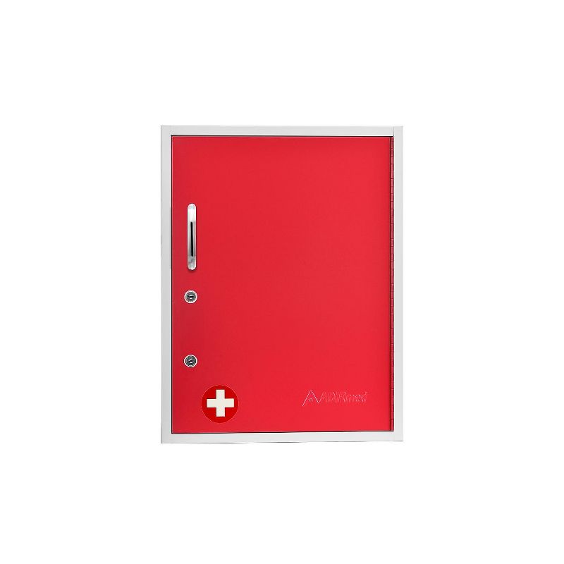 AdirMed 21 in. H x 16 in. W Dual Lock Surface-Mount Medical Security Cabinet in Red with Pull-Out, 2 of 8