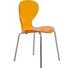 LeisureMod Bristol 5-Piece Dining Set Round Dining Table, 4 Plastic Dining Chairs Chrome Legs in Transparent Orange - 3 of 4