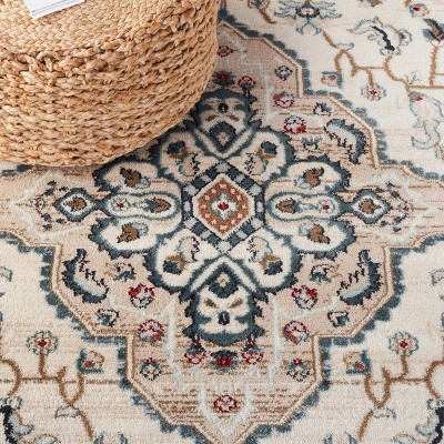 Cream and Beige Synthetic Traditional Runner Rug