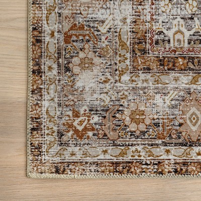 Anise Ivory Floral Rectangular Washable Synthetic Area Rug