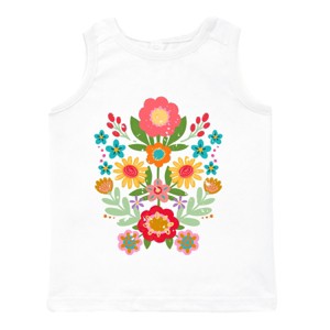 The Juniper Shop Folk Art Florals Distressed Toddler Tank - 5/6T - White - 1 of 4