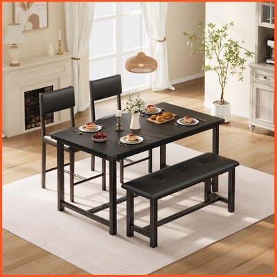 Dining Table Set for 4, Kitchen Table and 2 Upholstered Chairs with Bench, Rectangular Dining Room Set