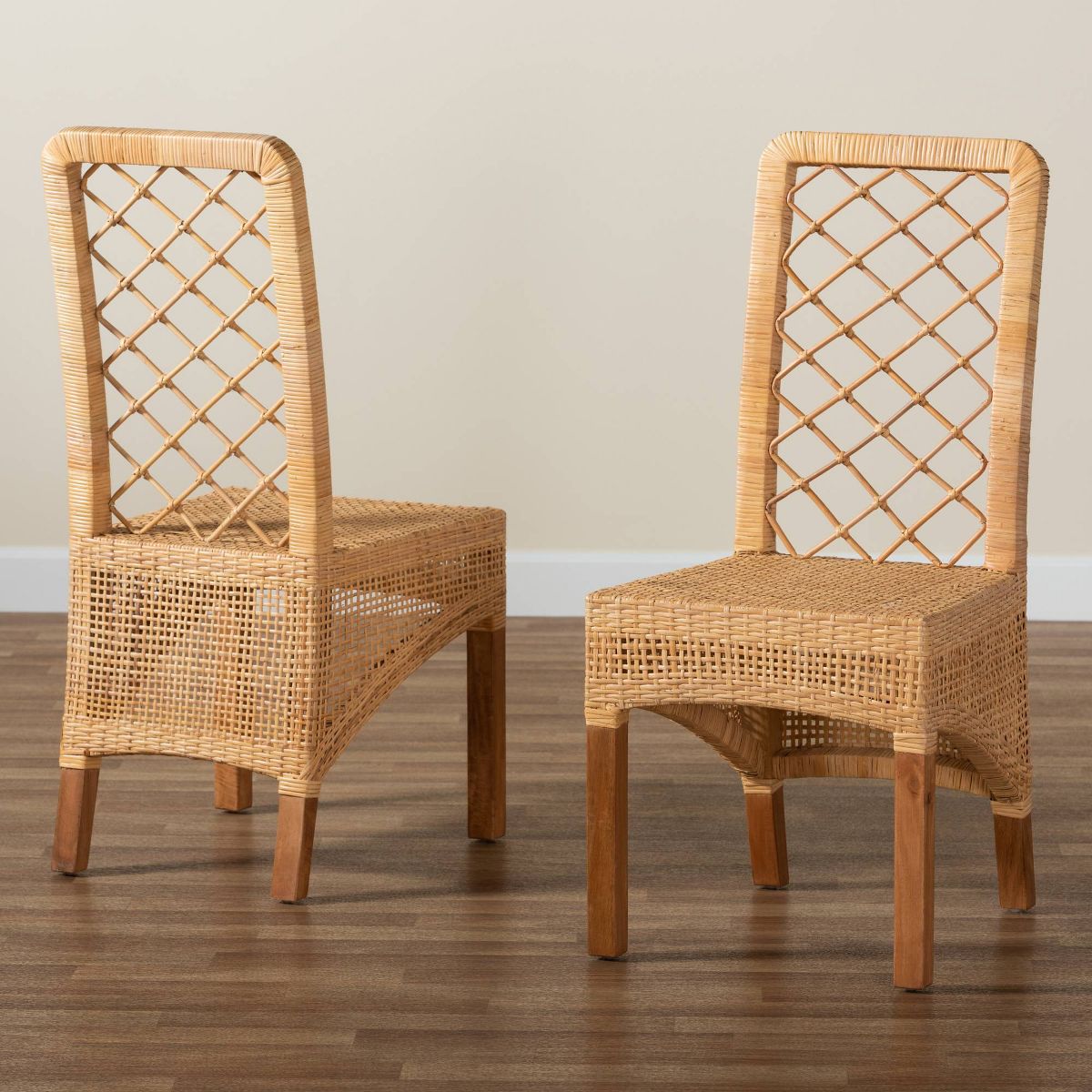 2pc Moscow Rattan and Wood Dining Chair Set Natural/Walnut - bali & pari - thumbnail 8