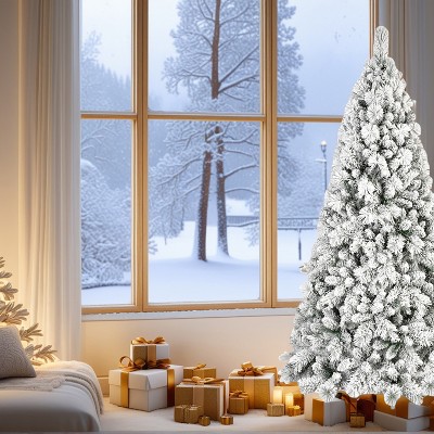 Resenkos Artificial 8ft Flock LED-lit Christmas Tree with 1445PVC/Hard Needle Mixed Branch Tips