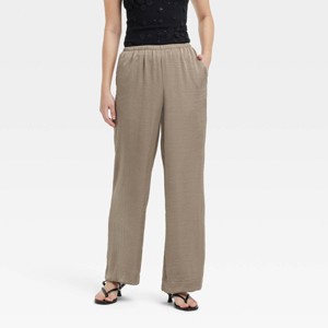 Women's Mid-Rise Straight Leg Crinkle Satin Pull-On Pants - A New Day™ - 1 of 3