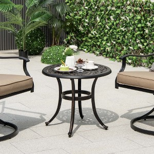 Costway 24" Patio Side Table with Adjustable Footpads Round Cast Aluminum End Table - 1 of 4