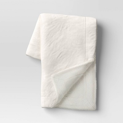 Solid Plush with Faux Shearling Reverse Throw Blanket Ivory - Threshold™