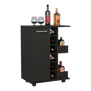 MaseiKar 32" H black bar-coffee cart, cabinet storage, with 4 wheels, 1 divided storage with 1 shelf, 1 folding door - 1 of 4