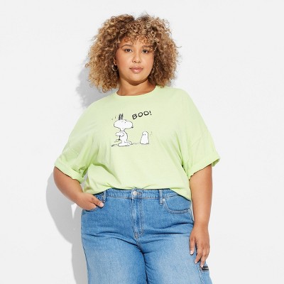 Women's Snoopy Boo Oversized Short Sleeve Graphic T-Shirt - Green