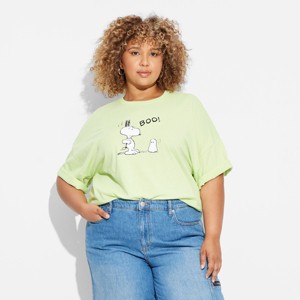 Women's Snoopy Boo Oversized Short Sleeve Graphic T-Shirt - Green - 1 of 3