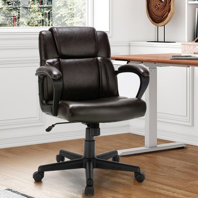 Brown Executive Leather Office Chair Adjustable Computer Desk Chair with Armrest - Thumbnail 4