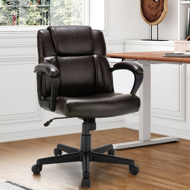 Costway Executive Leather Office Chair Adjustable Computer Desk Chair w/ Armrest, 2 of 11
