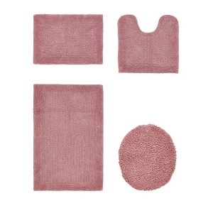 Edge Bath Rug 100% Premium Cotton Ultra-Soft Water Absorbent Tufted Solid Reversible 4 Piece Bathroom Rug Set for Machine Washable Bathmat - 1 of 2