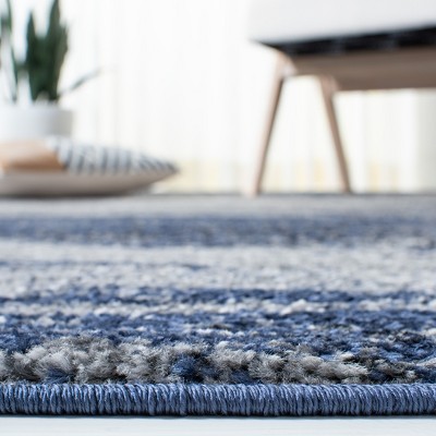 Grey and Blue Abstract Runner Rug with Synthetic Fibers