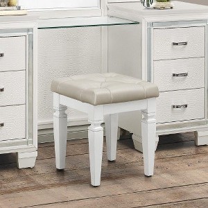 Kumasinova Modern Glam Ottoman Stool, Button-Tufted Faux Leather Seat, Acrylic Crystals, Versatile Foot Stool & Vanity Bench - 1 of 4