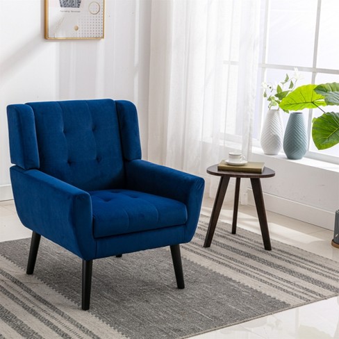 Modern Soft Velvet Upholstered Accent Chair With Armrests Blue