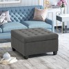 Okak Exquisite Square Storage Ottoman Bench, Coffee Table, Button-Tufted Upholstered Foot Rest for Couch Living Room Bedroom Entrance, Dark Gray - 2 of 4