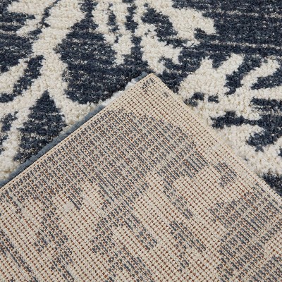 Navy and White Synthetic Coastal Coral Area Rug, 5'3" x 7'