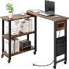 GustoWave 360° Rotating Side Table with Charging Station and Extra Storage Pocket and 6 Swivel Casters with Brakes for Bedroom and Living Room - 3 of 4