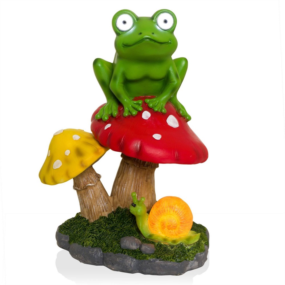 Photos - Other Decoration Alpine Corporation Polyresin Solar Frog Sitting on Mushroom Statue with LED Lighted Eyes Outdoor Animal Statue