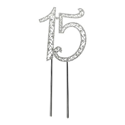 O'Creme Rhinestone Silver-Colored Number-15 Cake Topper 4 Inch